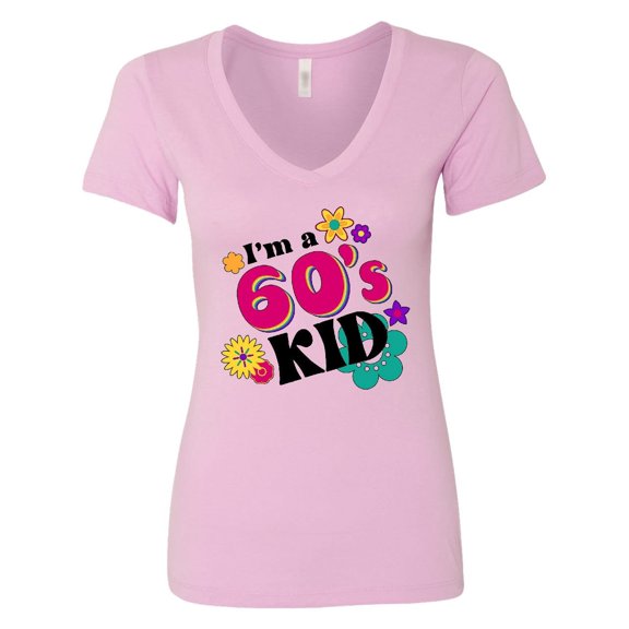 Inktastic I'm a 60's Kid 1960's Style Colorful Flowers Women's V-Neck T-Shirt
