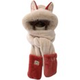 thumbnail image 1 of Bufanda con capucha para mujer, cálida bufanda de piel sintética para invierno, gorro y guantes combinados con lindas orejas de zorro, 1 of 5