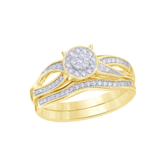 AFFY White Natural Diamond Cluster Vintage-Style Bridal Set In 10k Yellow Gold (0.25 Cttw)