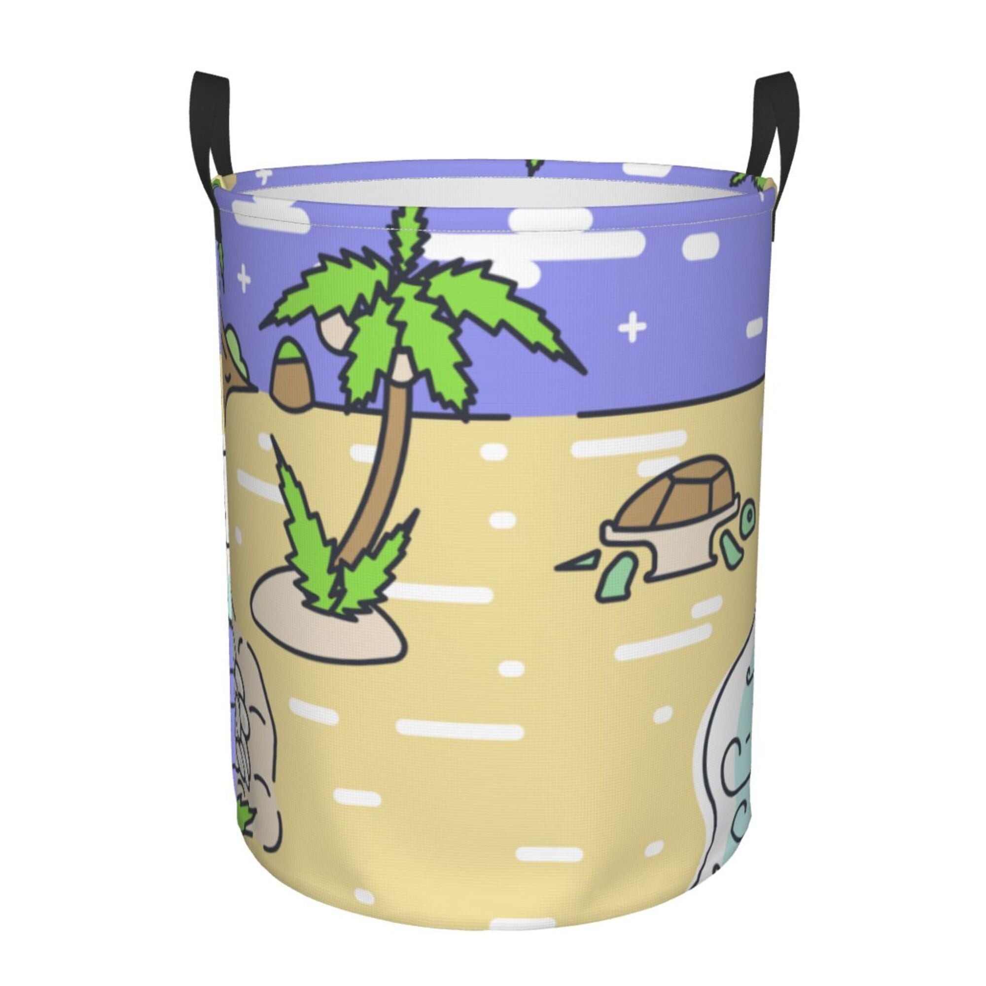 LNWH Laundry Basket, Ocean Beach Turtle Pattern Foldable Laundry Hamper With Handles Waterproof