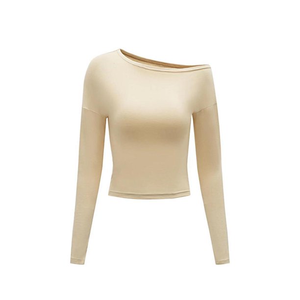 Camiseta de primavera para mujer, Tops con hombros descubiertos, camisetas informales ajustadas para adolescentes para caminar L