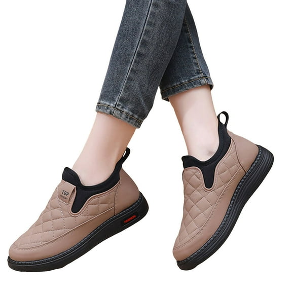 Fuzzy Winter Ankle Boots for Women Quilted Waterptoof Slip on Non Slip Snow Booties Comfy Loafers Walking Shoes