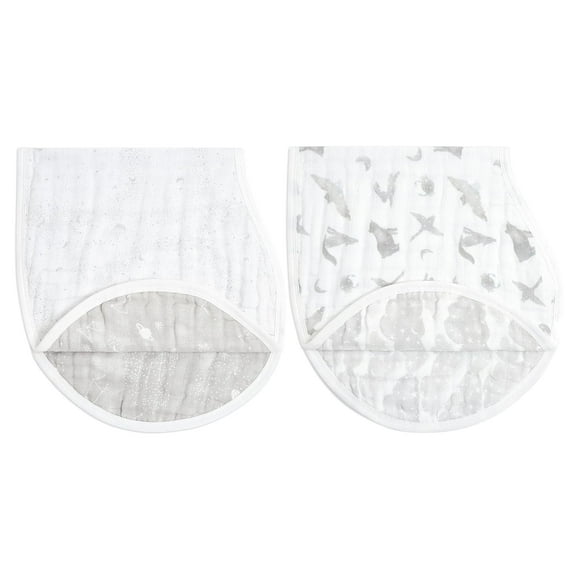 aden anais Organic Cotton Muslin Burpy Bib, Grey Map The Stars, Unisex, 2-pack