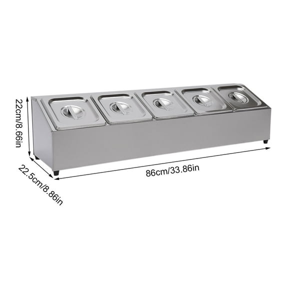 Spice Rack Shelf, One Row, Stainless Steel Organizer Stand with 5 Pans & 5 Lids New