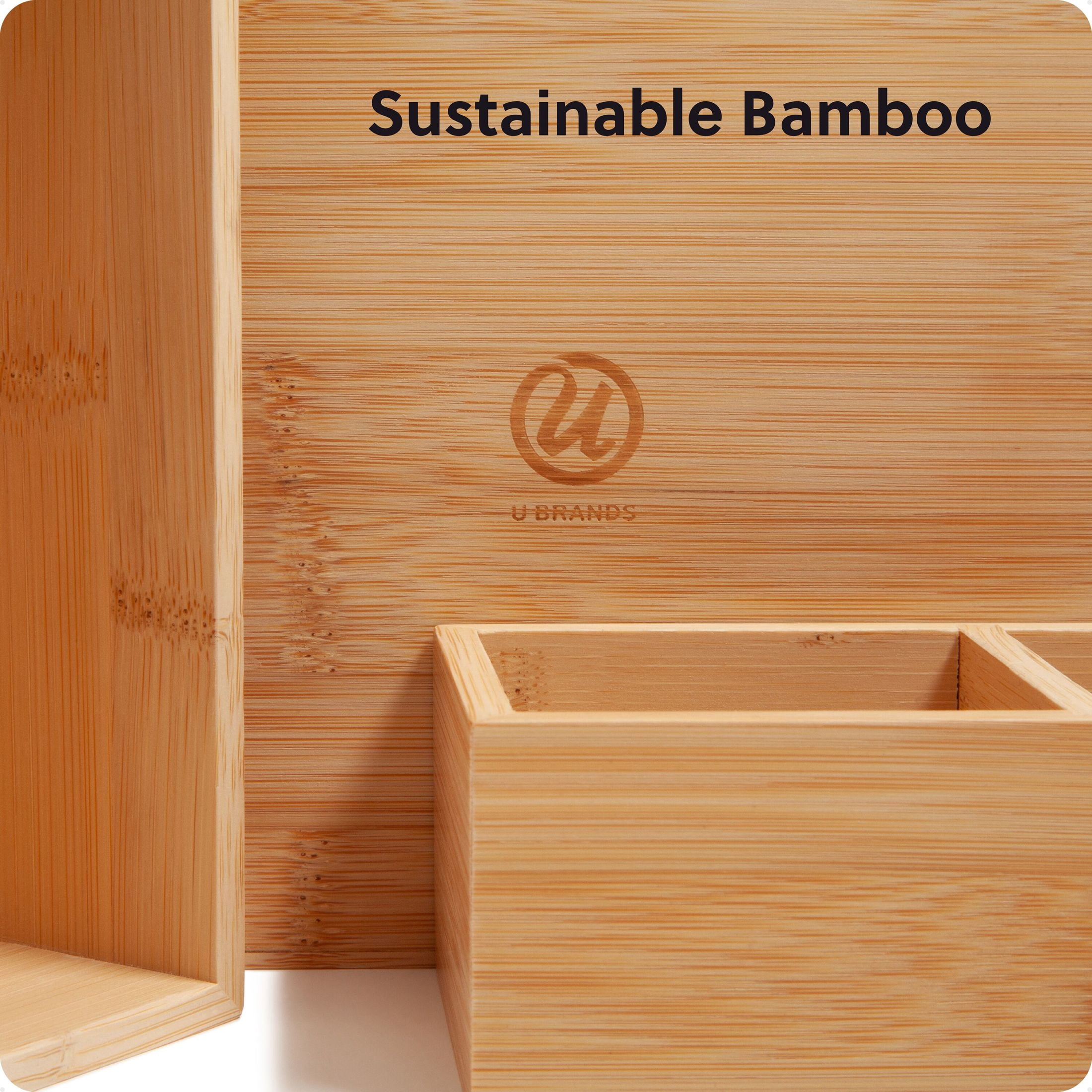 U Brands Verona Drawer Organizer, 9x9x2 in., Bamboo, Great Storage Solution for Drawers, 4 Compartments