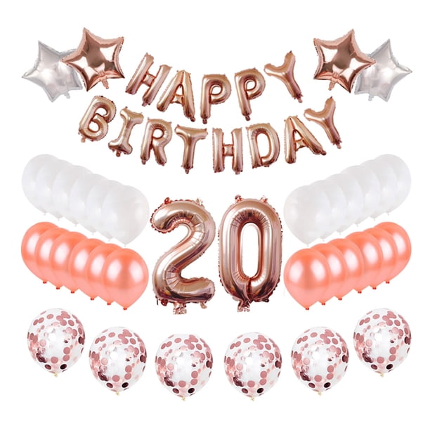 KAKOWELY Globos de cumpleaños de 20 años, hermosos globos decorativos para fiestas de cumpleaños (oro rosa)