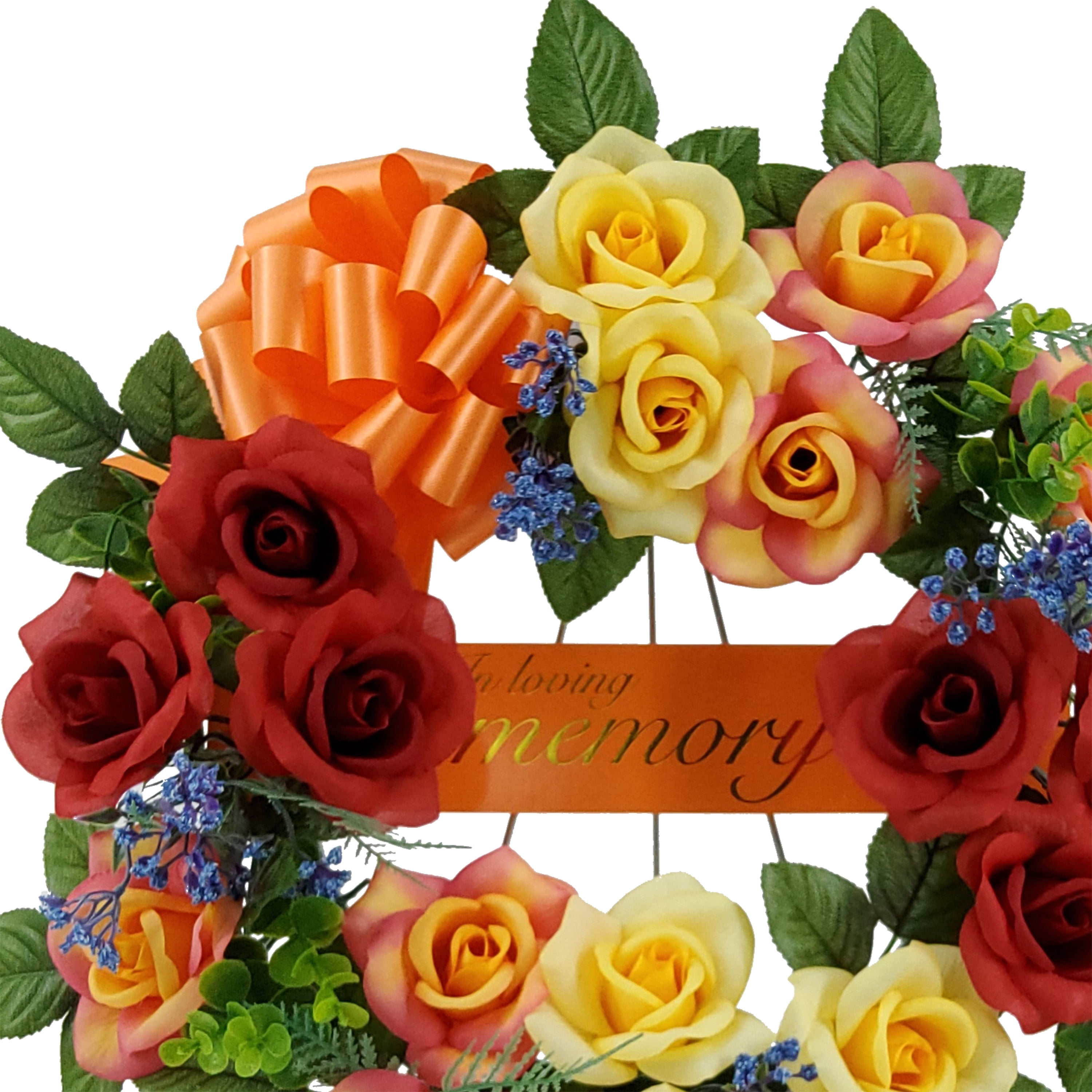 Mainstays 17in Outdoor Artificial Rose Wreath, Red and Yellow Color. Polyester.