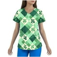 thumbnail image 2 of YOIAVAIOY Green Women Plus Size Printed Scrubs St.Patrick's Day Scrub Tops V Neck Shamrock Clover Scrubs Nursing Uniform XXL, 2 of 4