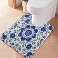 thumbnail image 3 of U-Shaped Toilet Mat Plush Bathroom Rug Mat Non Slip Bathroom Mats Blue and White Batik Pattern, 3 of 5