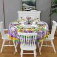 thumbnail image 3 of Festival Purple Yellow Round Table Cloth,Wrinkle Resistant Table Cover with Polyester,Waterproof Reusable Round Table Cloths for Weeding Birthday Tea Party Decorations (Round,60x60inch), 3 of 6
