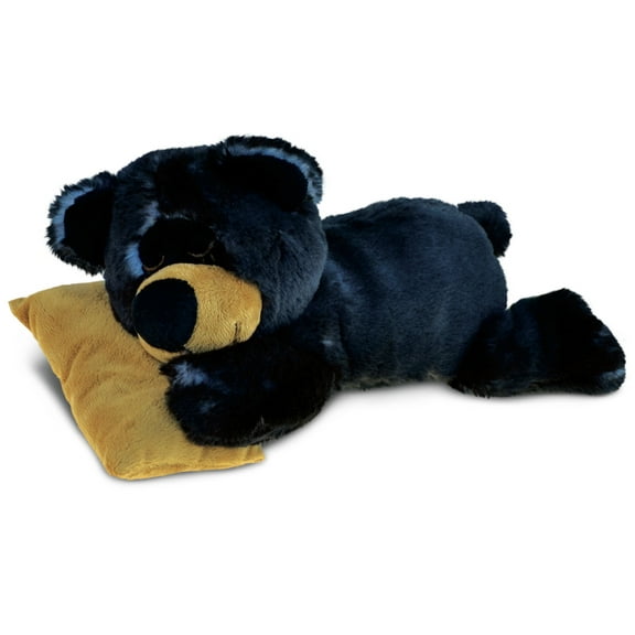 DolliBu Plush Black Bear Stuffed Animal - Soft Huggable Sleeping Bear with Pillow, Playtime Plush Toy, Cute Wild Life Cuddle Gifts Super Soft Plush Doll Animal Toy for Kids & Adults - 10.5 Inch