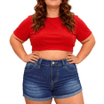 thumbnail image 3 of QERINTE Plus Size Blue Shorts for Women Stretchy High Waisted Denim 14 to 22, 3 of 6