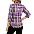 thumbnail image 6 of Warop Women's 3/4 Sleeve Plaid V Neck Blouse Shirt Lightweight Button Down Tops for Office Work Daily Wear, 6 of 7
