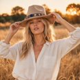 thumbnail image 6 of Qwertyu Cowboy Hat for Men Women Western Cowgirl Hat with Boho Belt Unisex Wide Brim Fedora Hat Beige, 6 of 6
