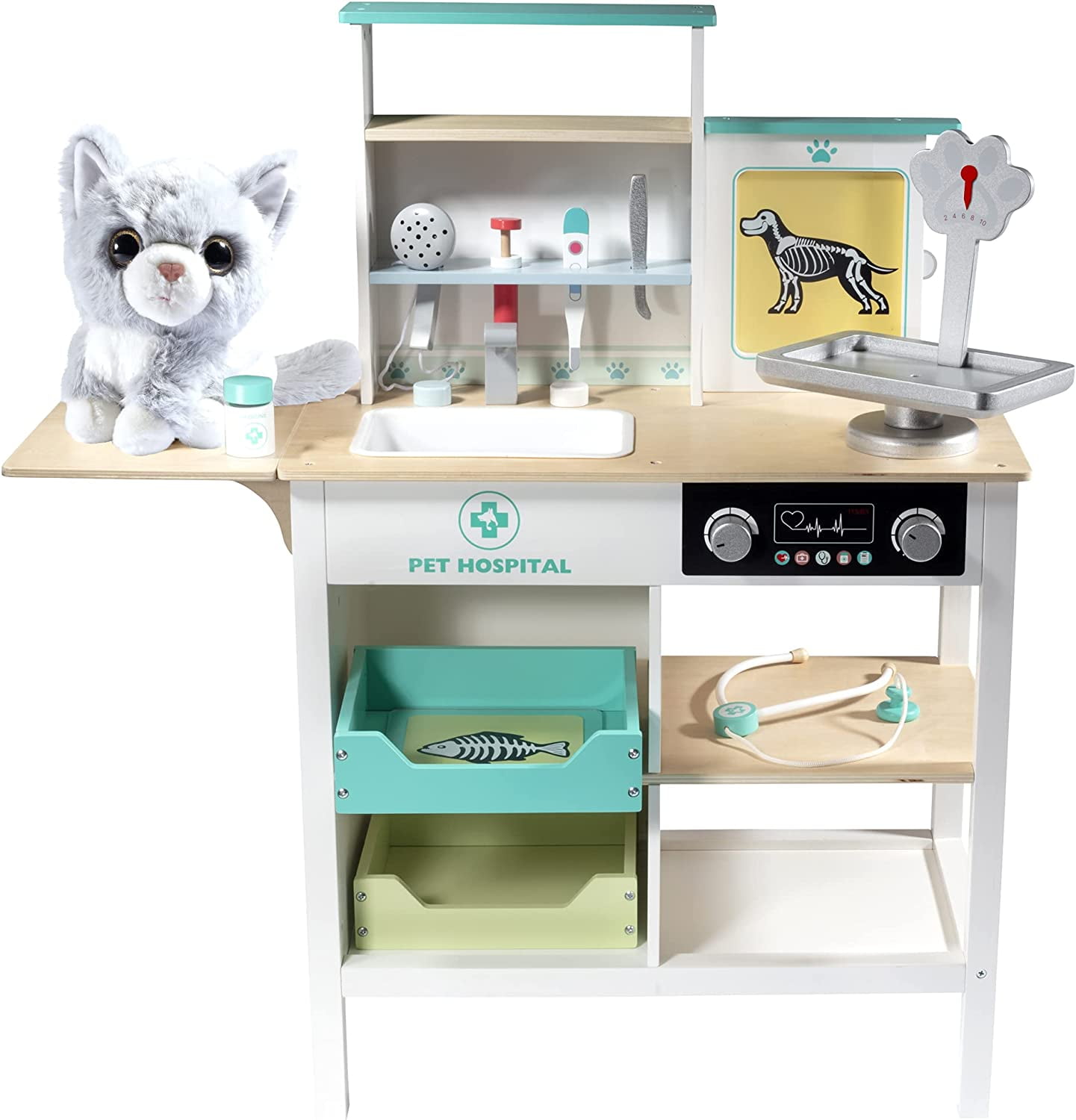 Vet Center Pretend Pet Hospital Playset Wooden Animal
