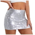 thumbnail image 5 of vigerkar Women's Sequin Skirt Metallic Glitter Skirt Elastic Waist Sparkly Club Bodycon Mini Skirt (Light Gray, XS), 5 of 9