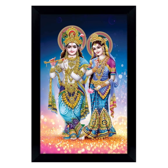 IBA Indianbeautifulart Radha Krishna Picture Frame Religious Poster Black Wall Frame Deity Photo Frame Wall Decor&nbsp;For Home/ Office/ Temple-6 x 8 Inches