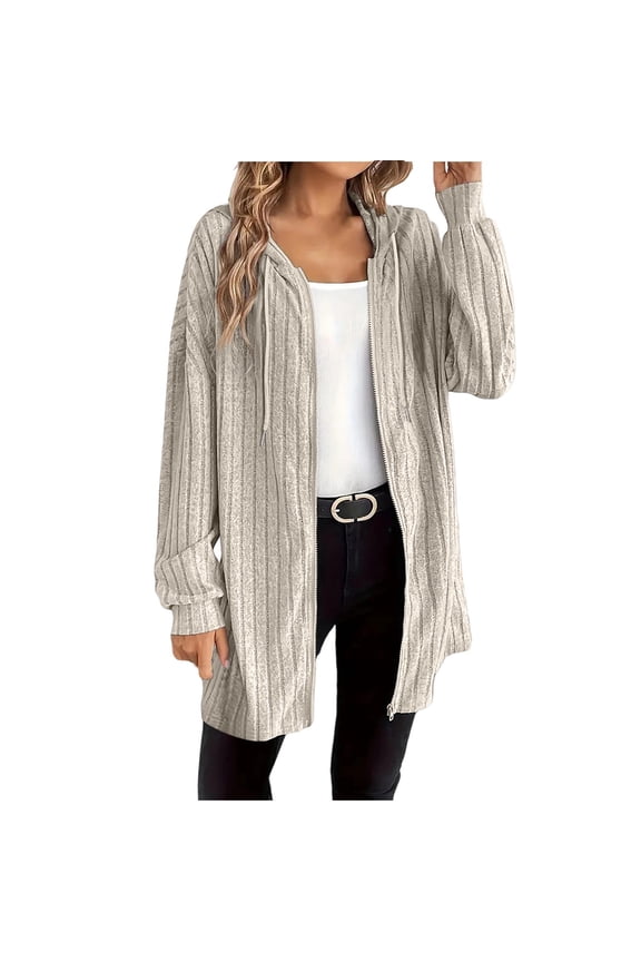 Long Hoodies for Women Lightweight Zip Up Hooded Sweatshirts Long Sleeve Knit Sweater with Pockets Fall Winter Shirts