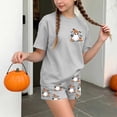 thumbnail image 5 of SERTGUTR Girls' Halloween Outfit Set Short Sleeve Crew Neck Top Elastic Waist Shorts Cute Ghost Print Soft Breathable Homewear School Party Everyday Wear, 5 of 9