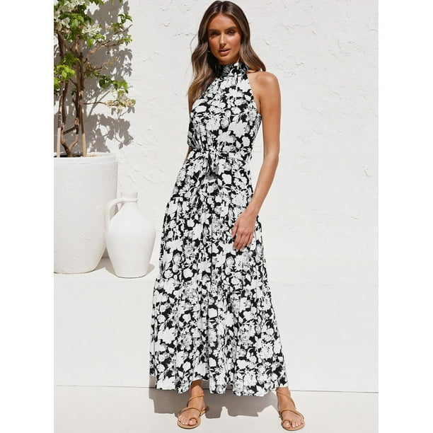 Summer Long Dress Polka Dot Casual Dresses Black Sexy Halter