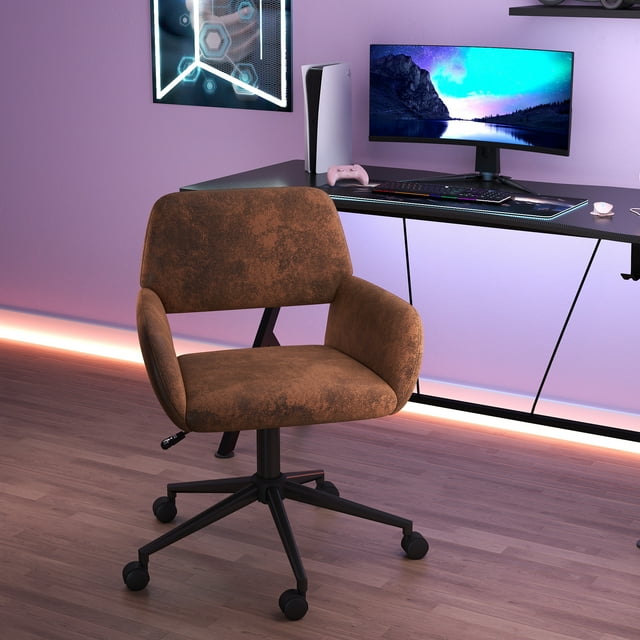 Homy Casa Chaise de Gaming pour Filles et Femmes, Chaise Moderne Rembourrée avec Roues Pivotantes à Hauteur Réglable, Suède Brun