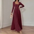 thumbnail image 6 of MYAOYI Womens Long Sleeve A-Line Dress Square Neck Pleated Maxi, 6 of 8
