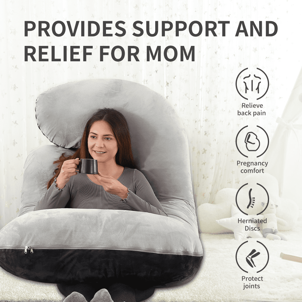 60-inch J-Shaped Pregnancy Pillow, Full Body Maternity Pillow for Side Sleepers, Soft Velvet Removable Washable Cover, Back Hip Leg Support,Purple