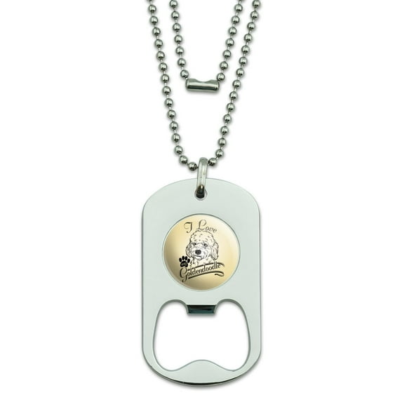 I Love My Goldendoodle Military Dog Tag Bottle Opener Pendant
