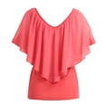 thumbnail image 2 of Mujeres Atractivas Blusa V cuello frío hombro volantes sin mangas sólida camiseta chaleco Tank veran Abanopi Rosa L, 2 of 7