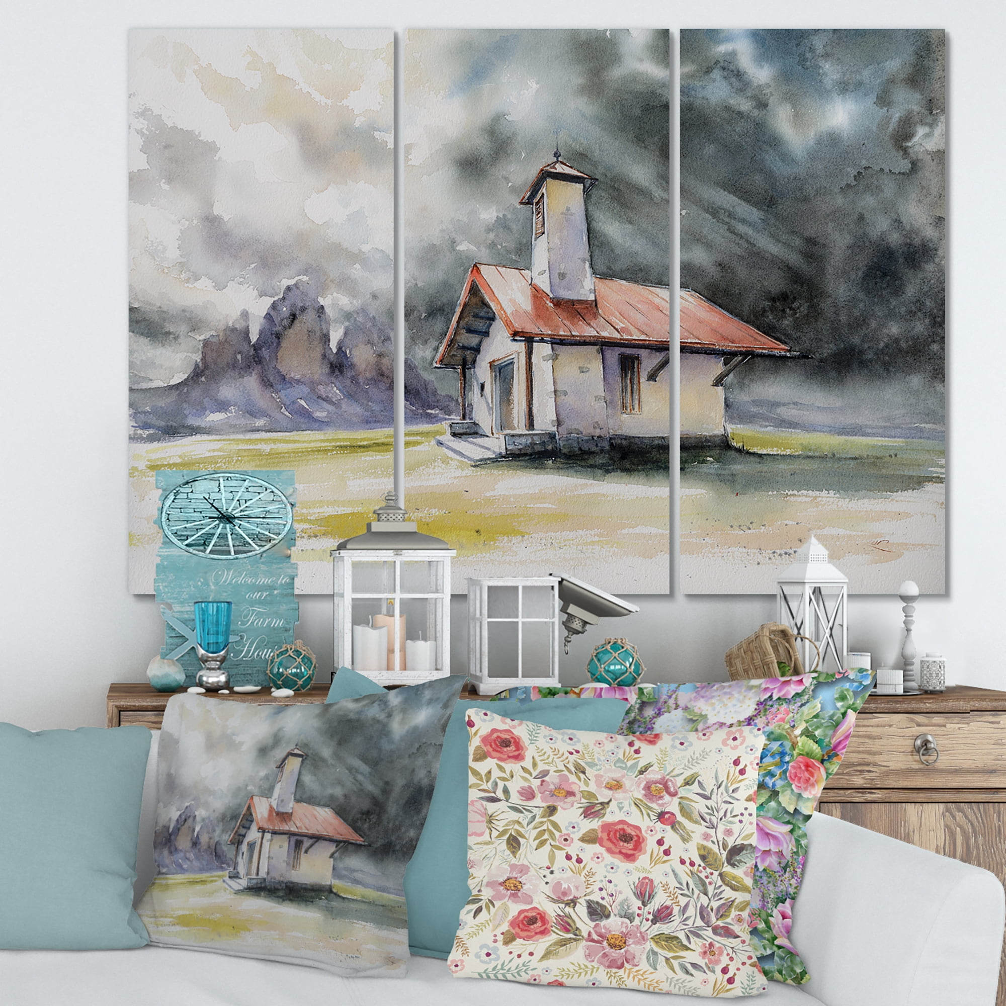 Designart ' Storm On A Rustic House On Mountain Top ' Country Canvas Wall Art Print