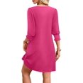 thumbnail image 4 of Vestido WIHOLL, talla grande, cuello en V, manga 3/4, primavera y verano, rosa intenso, 4 of 4