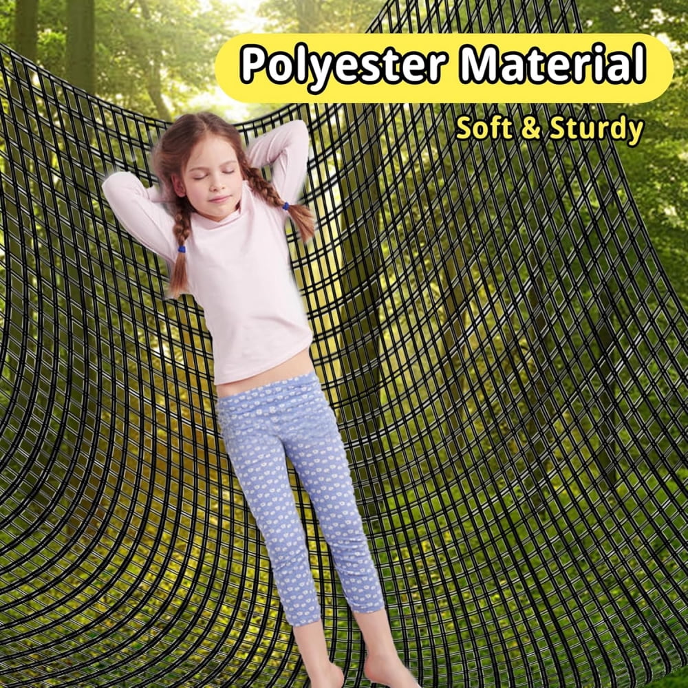 Climbing Cargo Net - 6.5'~14.7' x 9.8', Double Layer Playground Safety Net with Storage Bag for Kids' Outdoor Treehouse