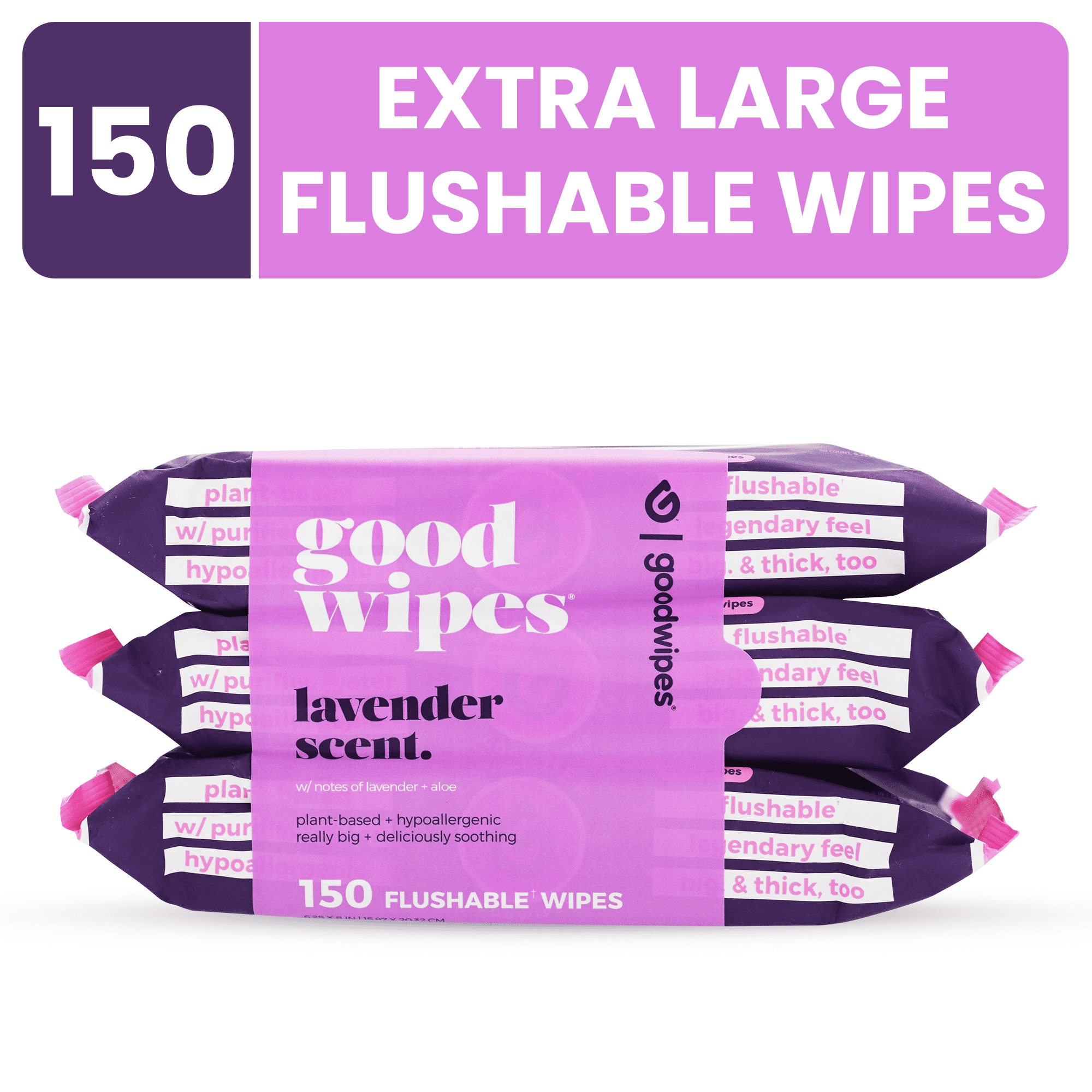 Goodwipes Flushable & Biodegradable Wipes with Botanicals, Lavender, 3 Packs (150 Total Wipes)