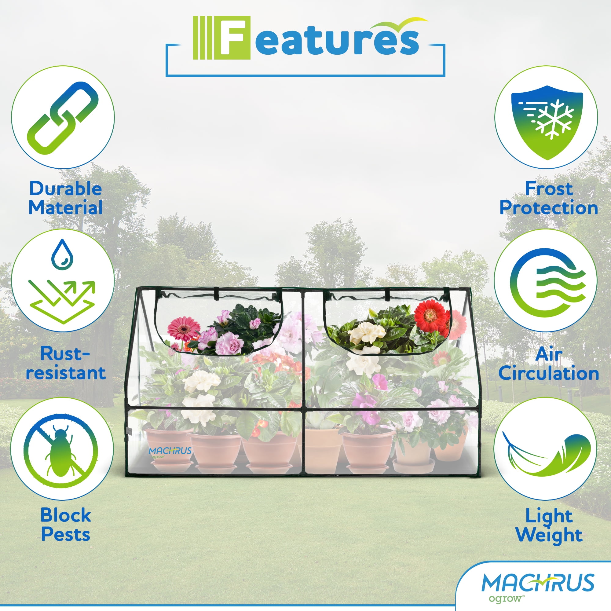 Machrus Ogrow Deluxe Walk-In Greenhouse with 3 Tiers & 6 Shelves, Clear Cover for Indoor and Outdoor Greenhouse Gardening