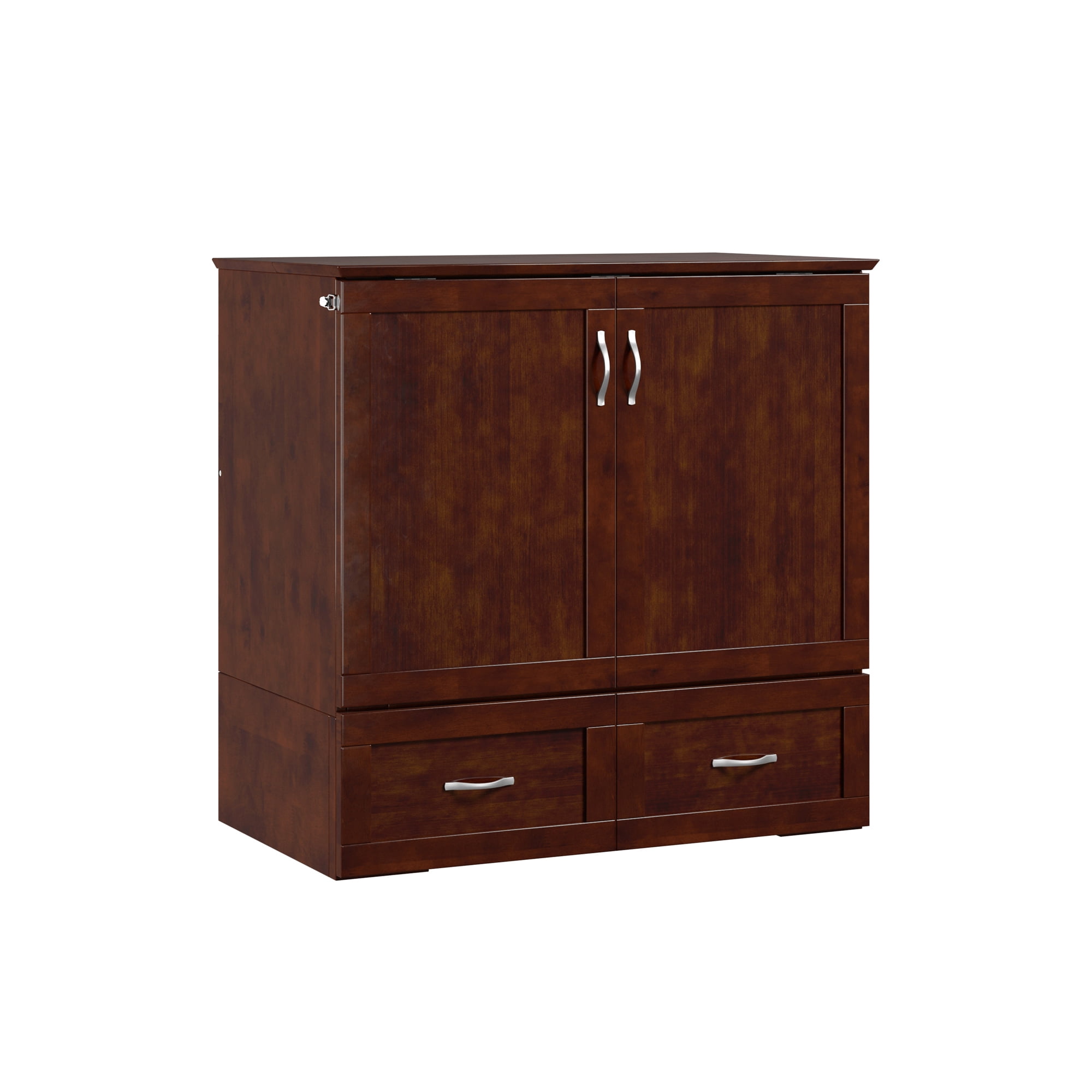 AFI Hamilton Twin-XL Wood Murphy Bed Chest with 6" Mattress, Drawer & Charger, Walnut