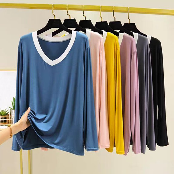 Liweisiy Women's V Neck Pajama Shirts Long Sleeve Relaxed Fit Cooling Lightweight Tops Summer Casual Bassic Sleepwear Pink XL