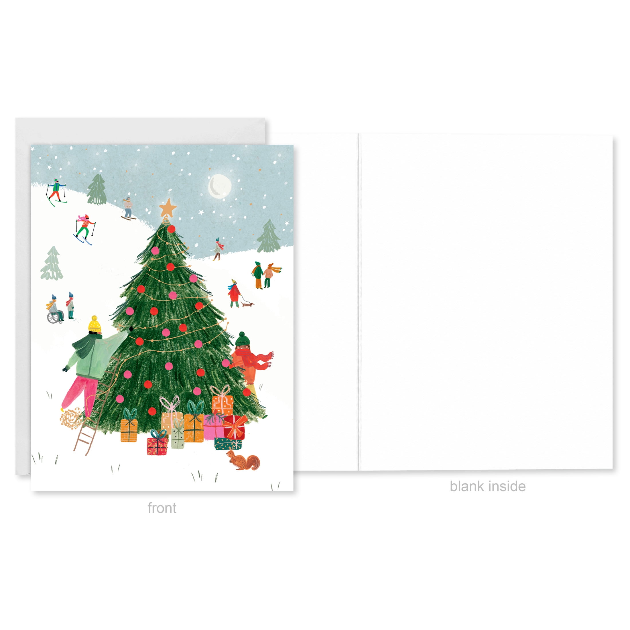 American Greetings 8-Count Christmas Blank Card Pack, Illustrated Tree with Gifts Design