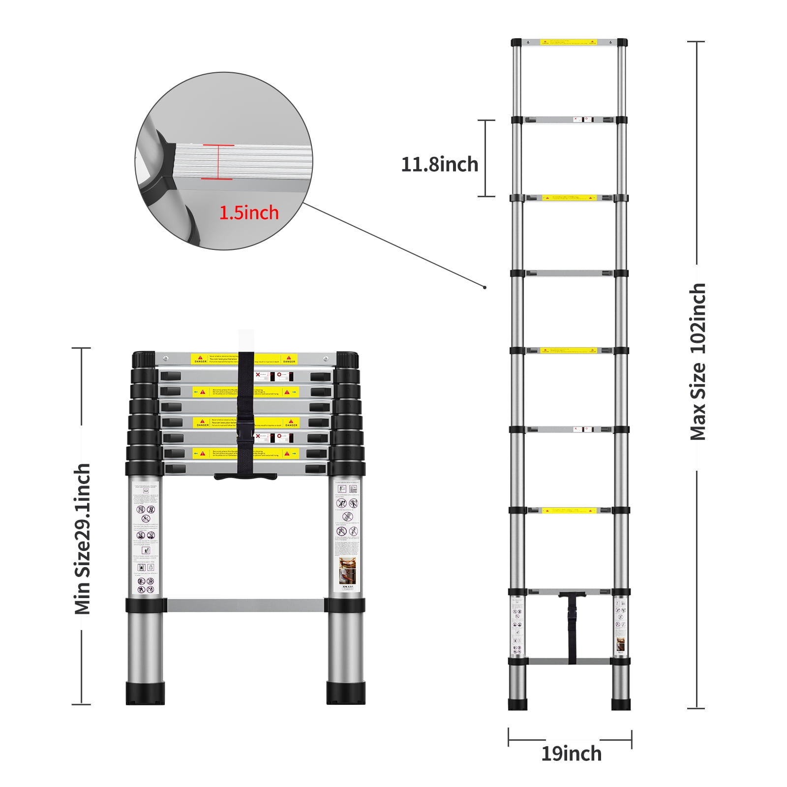 BOWEITI Telescoping Extension Aluminum Ladder 8.5FT 330lb Capacity 9 Steps