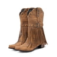 thumbnail image 2 of B91xZ Bottes de Combat pour Femmes Mode Talon Bas Fermeture Éclair Mi-Mollet Chaussures, Marron 7, 2 of 5