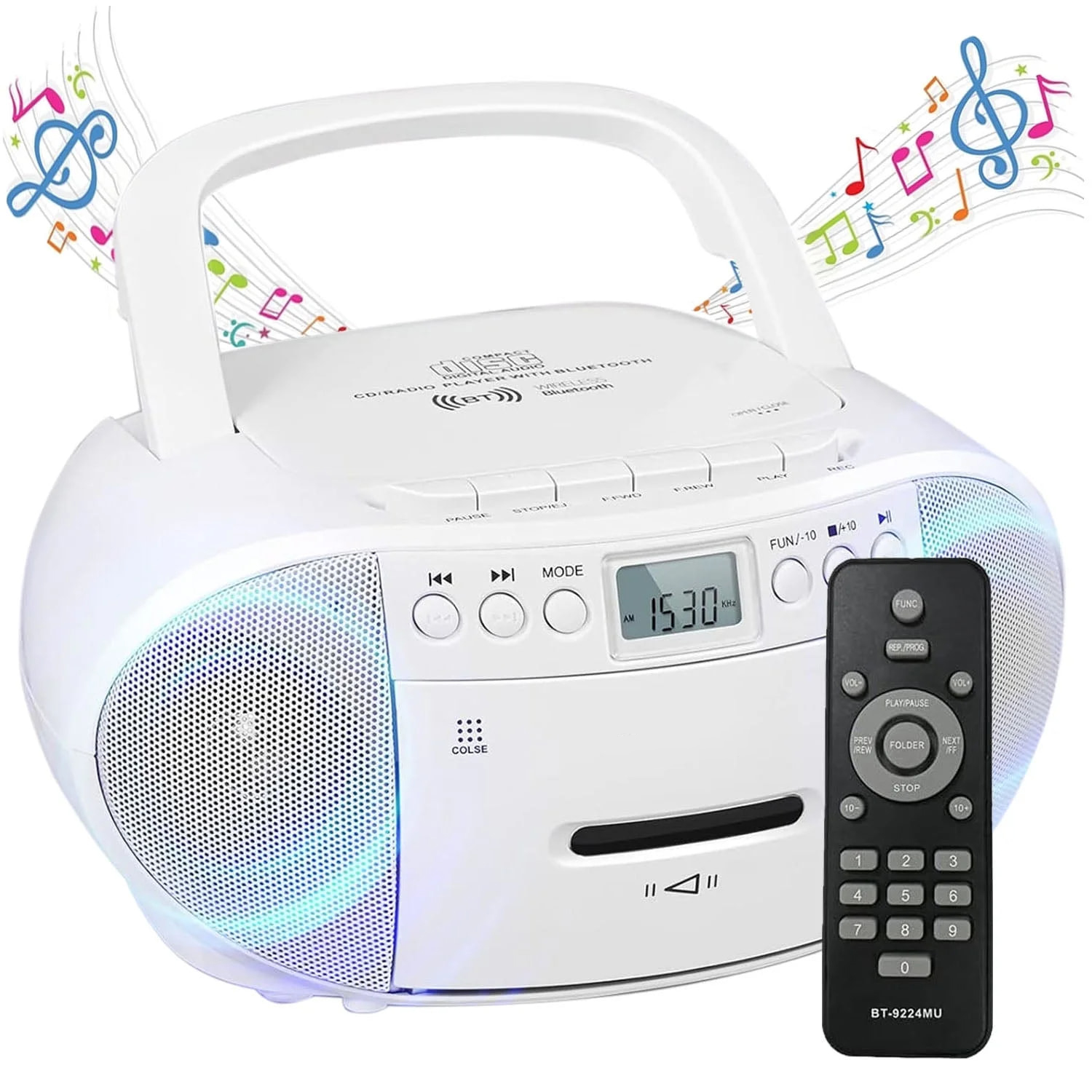 Prociv Portable CD Cassette Boombox with Bluetooth, White photo 1