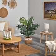 Nearly Natural 4' Kentia Palm Artificial Tree in Woven Planter with Tassels
