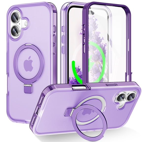 ShellTech Magnetic Case for iPhone 17,Shockproof TPU PC Case Compatible with Mag Safe Built-in Screen Protector Full Body Protective Kickstand Cover,Purple