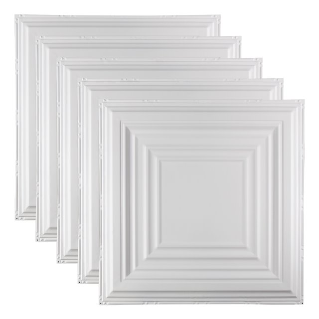 Great Lakes Tin Detroit Matte White 2ft x 2ft Nail Up Ceiling Tiles (5 Pack)