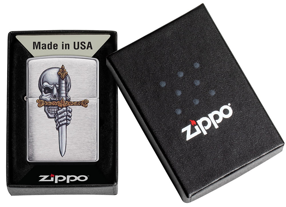 Zippo Skull and Angel Emblem Street Chrome Pocket Lighter