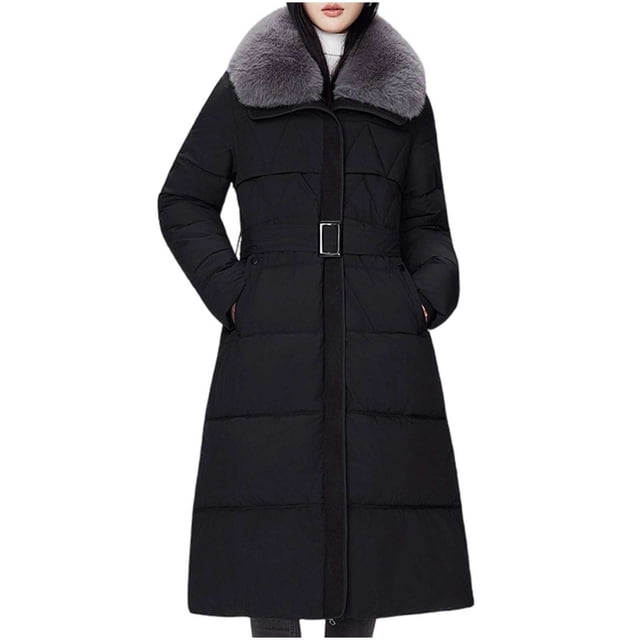 Parkas de manga larga para mujer, chaqueta de plumón de invierno, abrigo largo por encima de la rodilla con cuello ceñido en la cintura, chaqueta para mujer