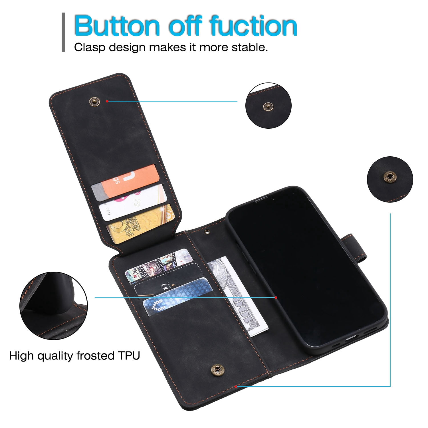 ETFAST Wallet Card Slot Flip Zipper Leather Phone Case For Samsung Galaxy S24 Ultra S24Plus S23 Ultra S23Plus S23FE S22 Ultra S21 Ultra S20 S10 S9 Leather Phone case