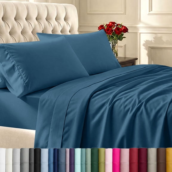 California Design Den 400 Thread Count 100% Cotton Sateen Queen Sheet Set - Peacock Blue