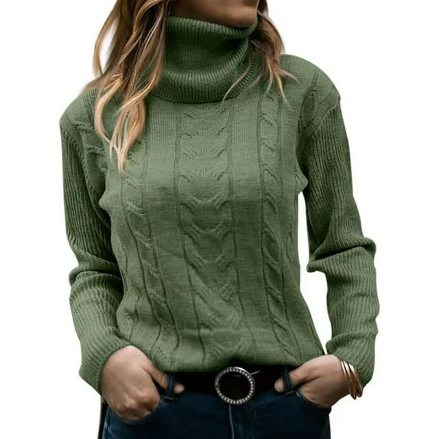 Daznico Chandail d'Hiver pour Femmes Col Roulé Couleur Unie Vintage à Manches Longues, Taille L