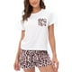 thumbnail image 2 of Conjunto de pijamas, pijamas suaves, cómodos, sueltos y transpirables, Top de manga corta, pantalones cortos, conjunto de ropa de dormir para mujer, estampado de leopardo blanco L, 2 of 6
