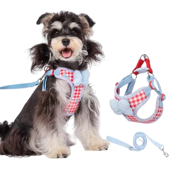 Dog Vest Harness and Leash Set for Walking Escape Proof, Adjustable Kitten Harness and Leash Set Breathable Mesh with Bow Harness for Kitty Puppy Bunny